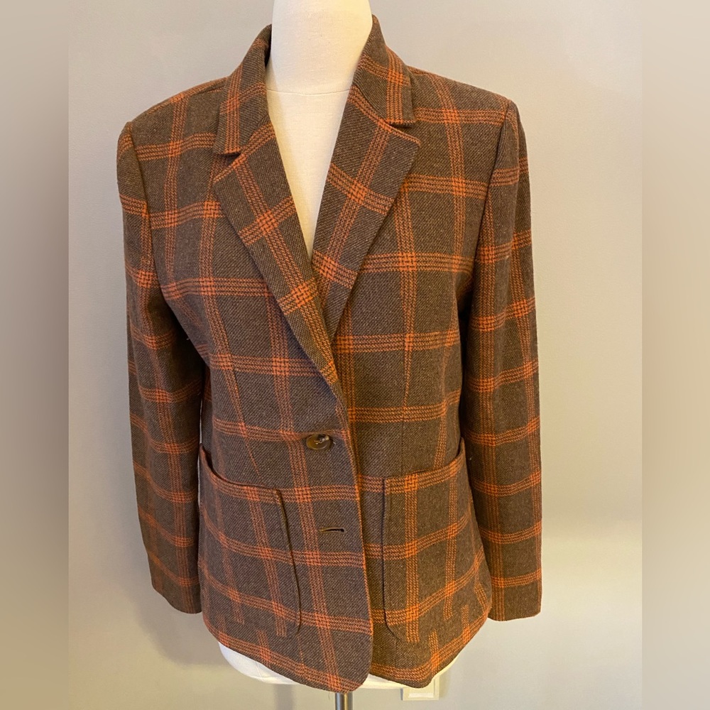 BB Dakota by Steve Madden Brown Plaid Blazer with Orange Windowpane